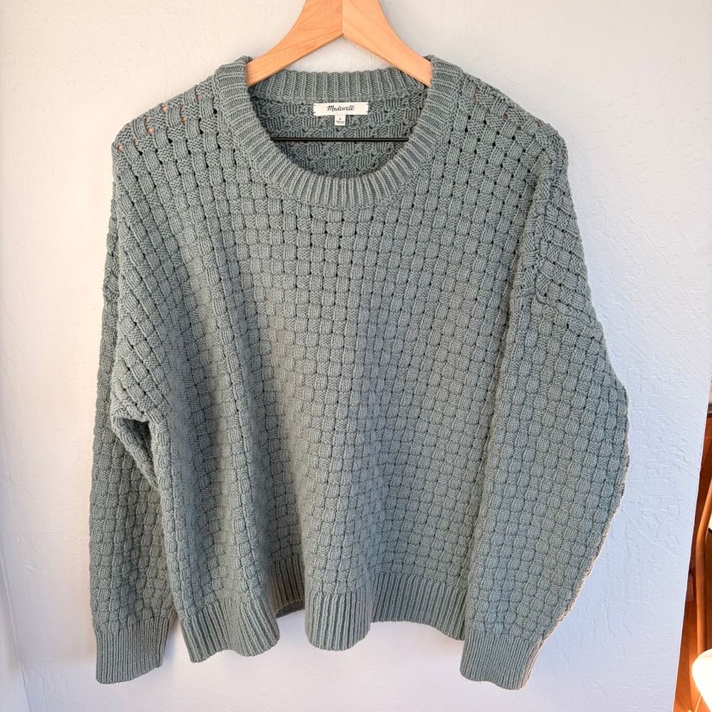 Madewell Textured Crewneck Sweater Women's L Sage Green Chunky Knit Pullover